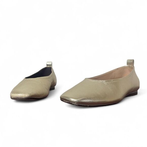 Naturalizer 27 Edit Carla Gold Metallic Leather Square Toe Ballet Flats Size 7 - Picture 2 of 8